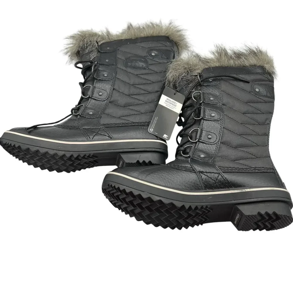 Sorel Womens Size 6.5  Tofino II Waterproof Faux Fur Trim‎ Boots Black Stone NWT